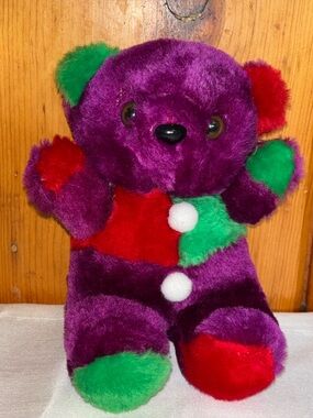 Vintage 90’s Cedar Point Color Block Clown Stuffed Animal Bear